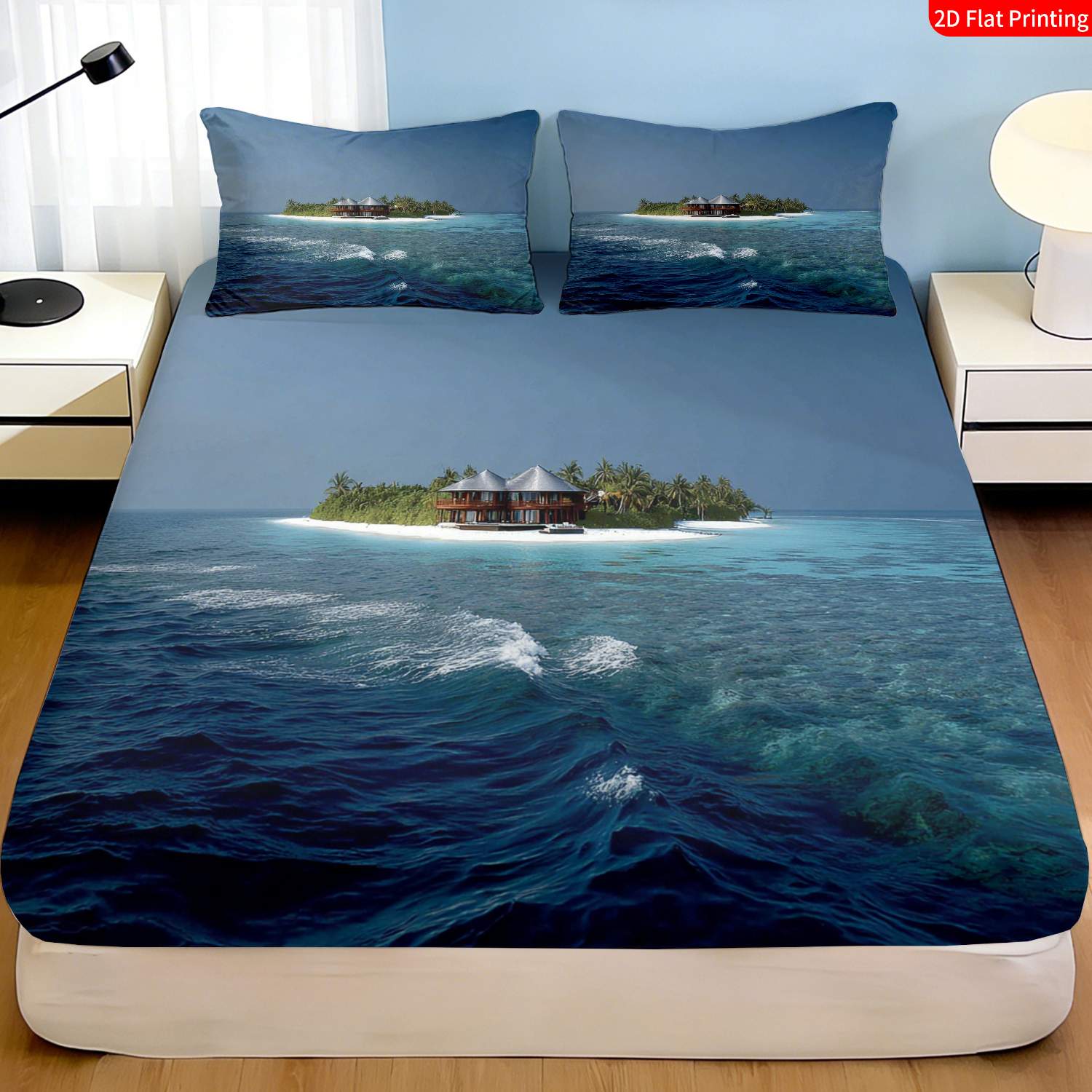 Fitted Bed Sheets Deep Pocket - Parure de lit île tropicale, imprimé