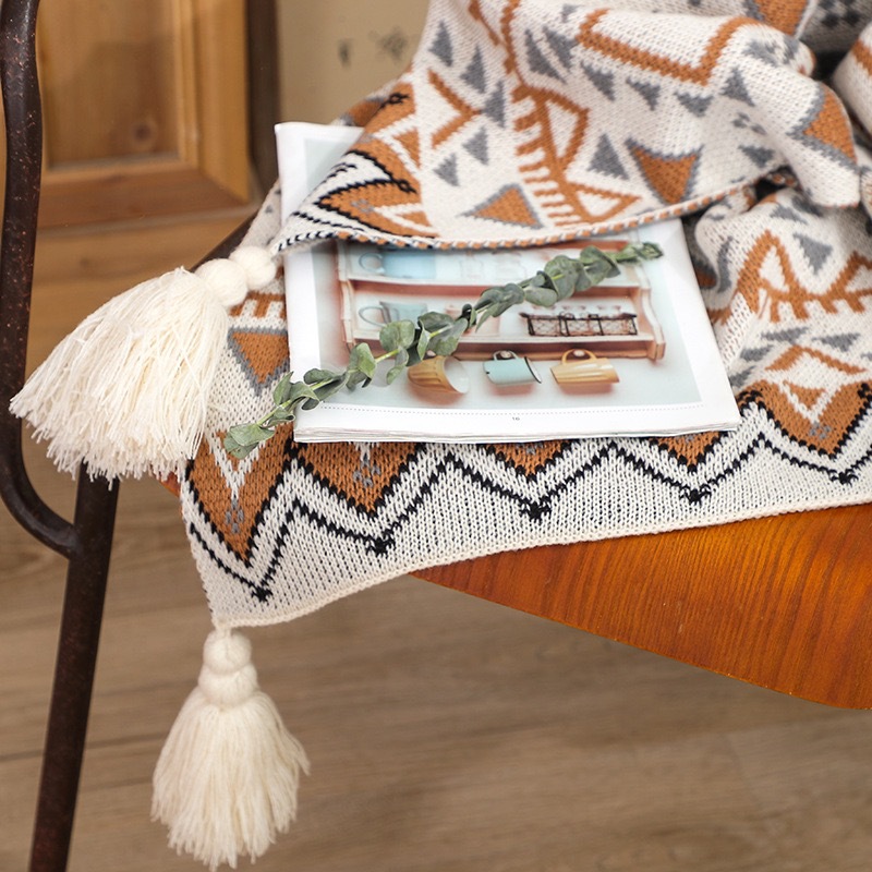 Boho Throw Blanket Fringe - Couverture tissée à franges style bohème
