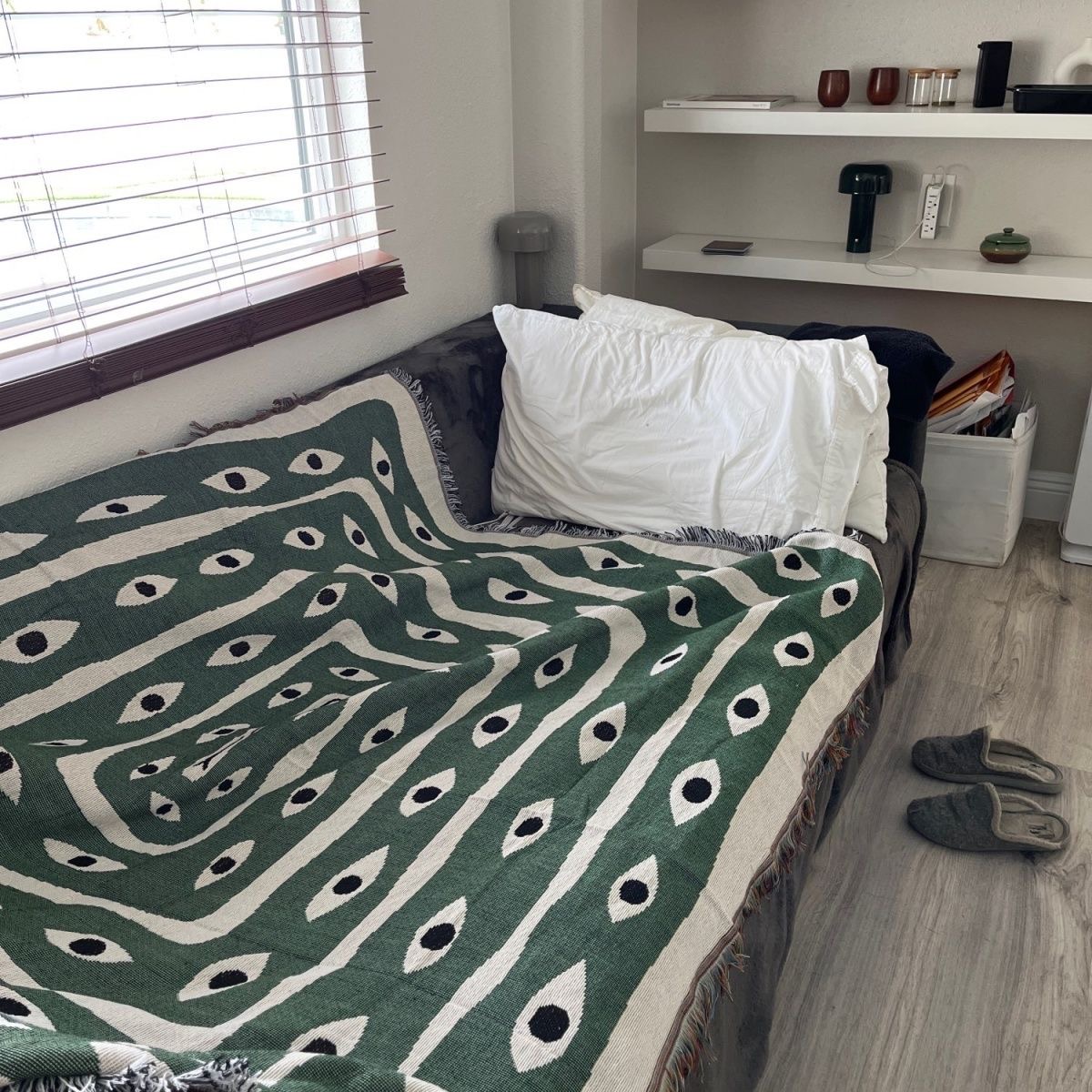 Couverture Jacquard Vert et Bl - Boho Throw Blanket Fringe avis et prix